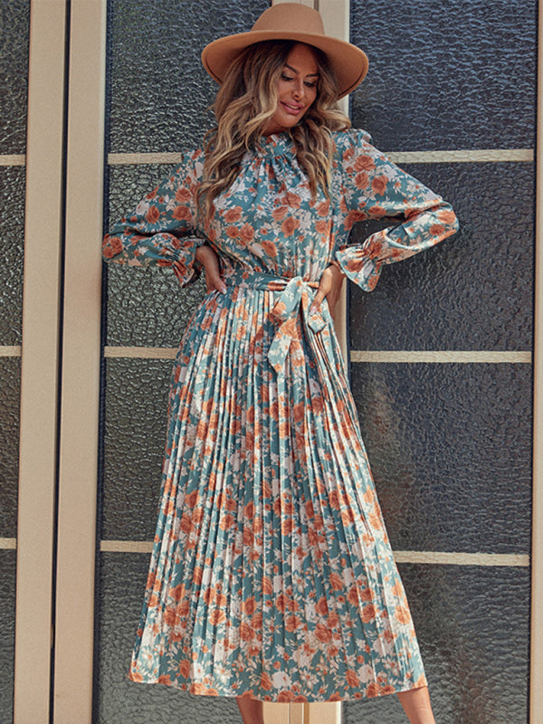 Fall in Love: Women's Floral Midi Dress with Matching Belt Tie Floral Dresses - Chuzko Women Clothing