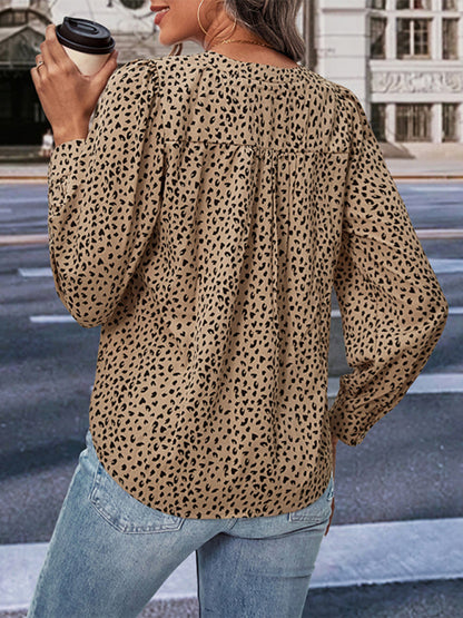 Fierce Leopard Print Blouse - Long Sleeve Top with Button-Down Cuffs Blouses - Chuzko Women Clothing