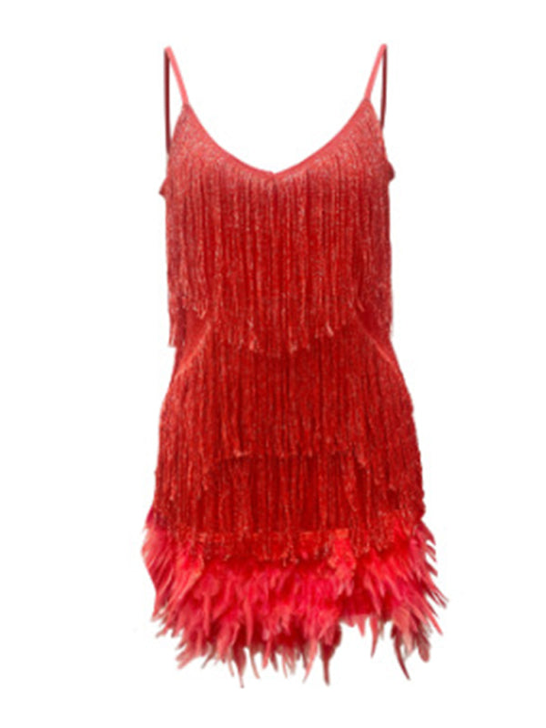 Fringe Flapper Dress: Sequins & Feather Hem Party Dresses - Chuzko Women Clothing