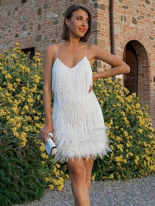 Fringe Flapper Dress: Sequins & Feather Hem Party Dresses - Chuzko Women Clothing