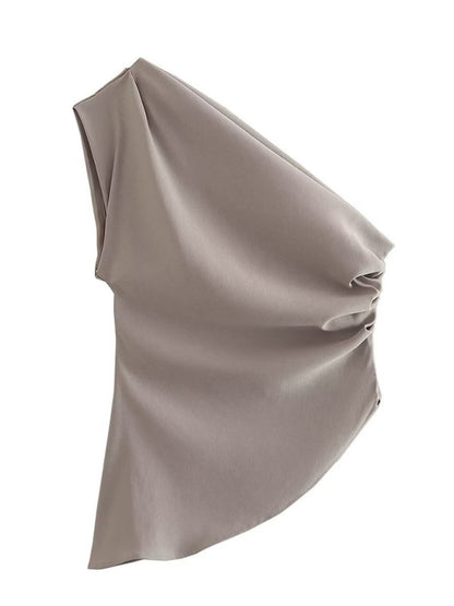 One-Shoulder Blouse - Asymmetric Top Asymmertic Top - Chuzko Women Clothing