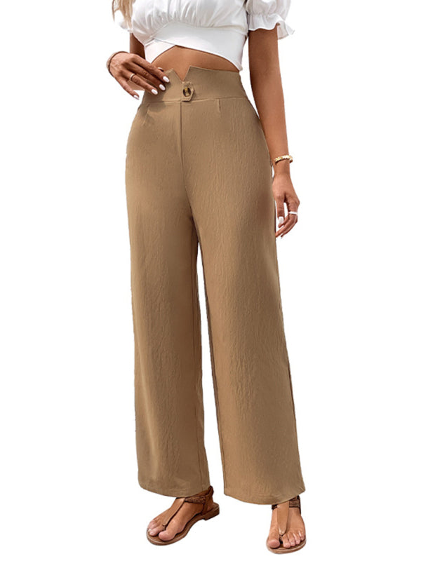 Solid High Rise Straight Trousers Pants Trousers - Chuzko Women Clothing