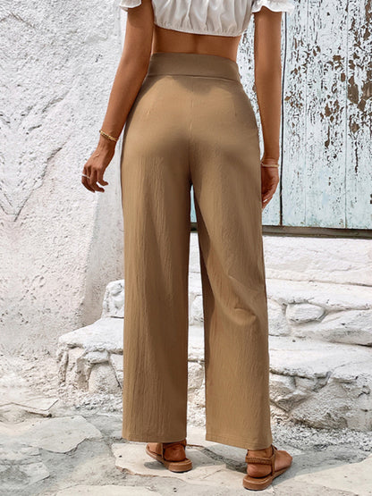 Solid High Rise Straight Trousers Pants Trousers - Chuzko Women Clothing