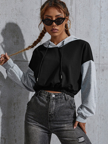 Long Sleeve Cotton Hoodie - Trendy Crop Sweatshirt Hoodies - Chuzko Women Clothing