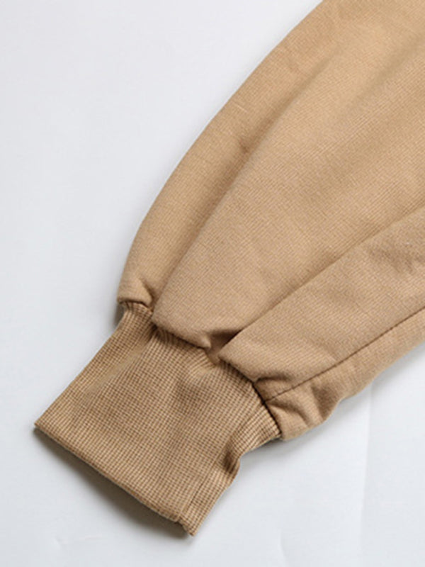 Long Sleeve Cotton Hoodie - Trendy Crop Sweatshirt Hoodies - Chuzko Women Clothing