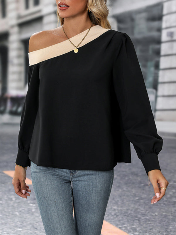 One-Shoulder Oversized Blouse Asymmetrical Tops - Chuzko Women Clothing