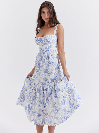Romantic Floral Corset Sundress - Cottage Dress Sundresses - Chuzko Women Clothing