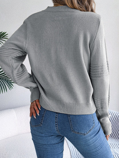 Elegant Knitwear Pullover - Lantern Sleeve Knit Sweater Sweaters - Chuzko Women Clothing