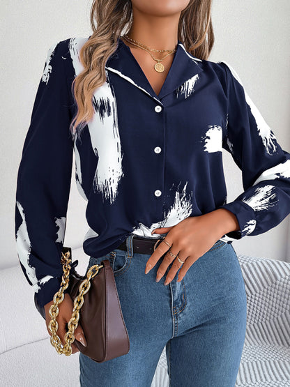 High-Fashion Inspired Blouse - Notch Lapels, Button-Down Top Shirts - Chuzko Women Clothing