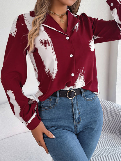 High-Fashion Inspired Blouse - Notch Lapels, Button-Down Top Shirts - Chuzko Women Clothing