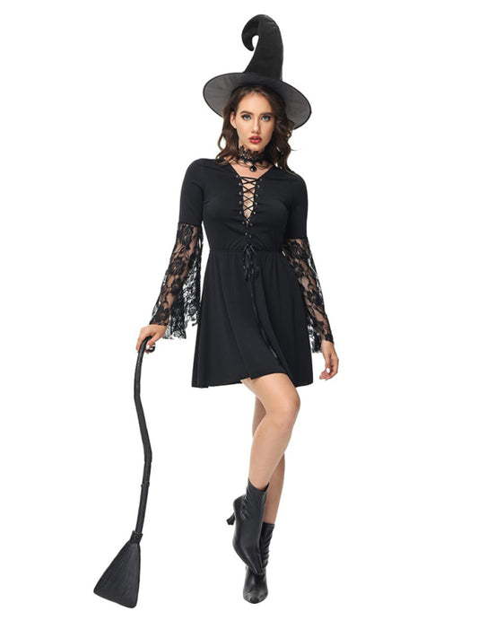 Halloween Cosplay Set: Witch Dress + Hat Halloween Cosplay - Chuzko Women Clothing