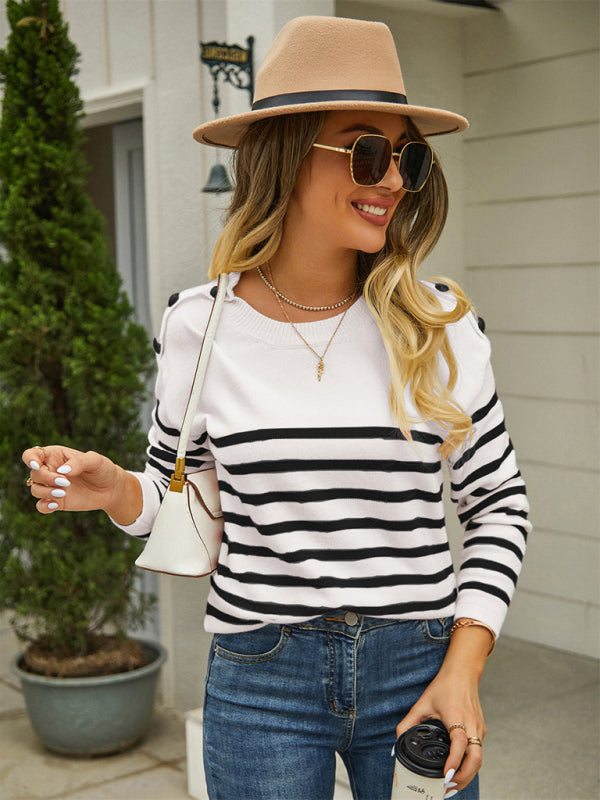 Stripe Knitted Cozy Pullover Sweater Sweaters - Chuzko Women Clothing