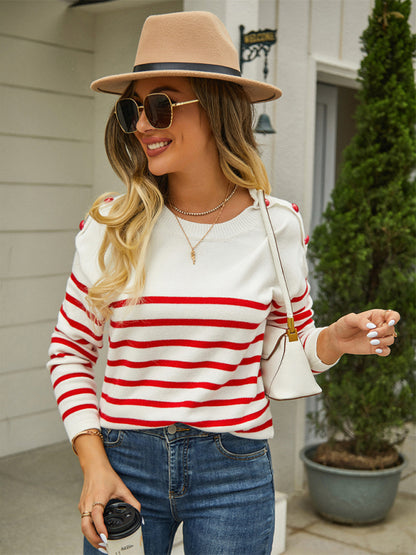 Stripe Knitted Cozy Pullover Sweater Sweaters - Chuzko Women Clothing