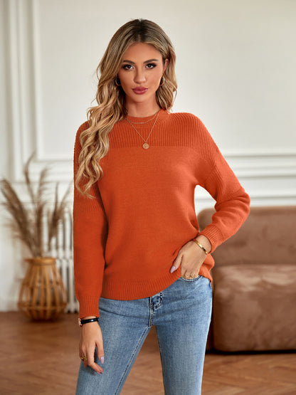 Solid Waffle Knitted Pullover Sweater Sweaters - Chuzko Women Clothing