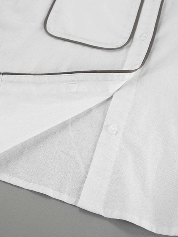 Cotton Vacay Set: Balloon Sleeve Shirt + High Rise Shorts Shorts Set - Chuzko Women Clothing