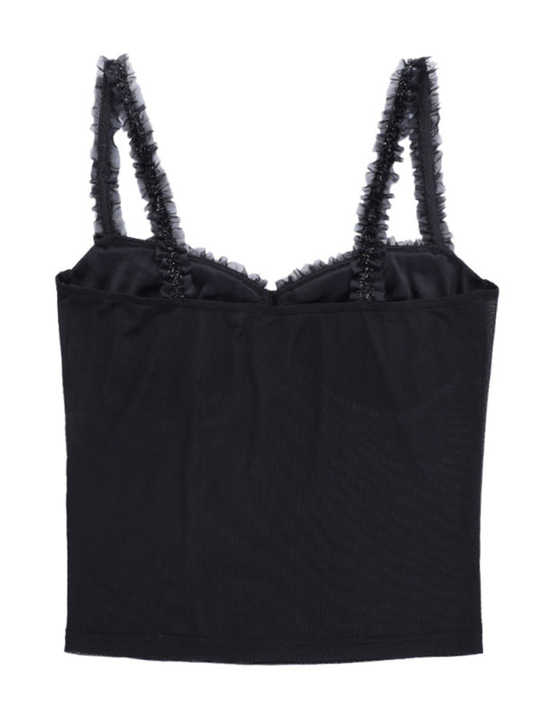 Sheer Ruffle Cami Bustier Cami Tops - Chuzko Women Clothing