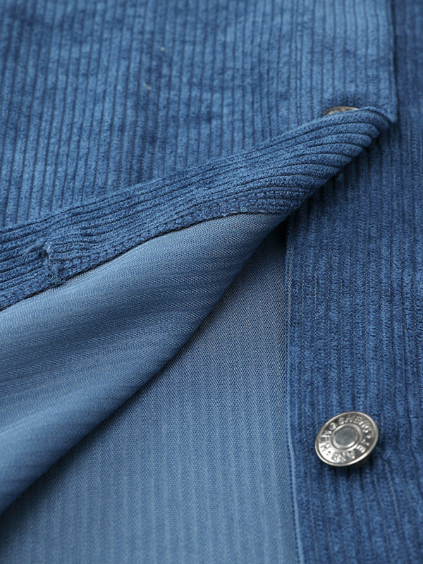 Solid Corduroy Cotton Oversized Shirt Jacket Corduroy Jackets - Chuzko Women Clothing