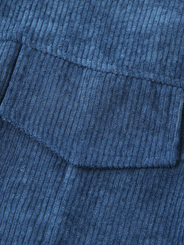 Solid Corduroy Cotton Oversized Shirt Jacket Corduroy Jackets - Chuzko Women Clothing