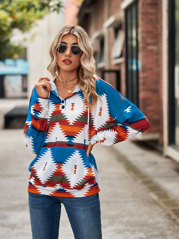 Cotton Aztec Sweatshirt - Hoodie Pullover Hoodies - Chuzko Women Clothing