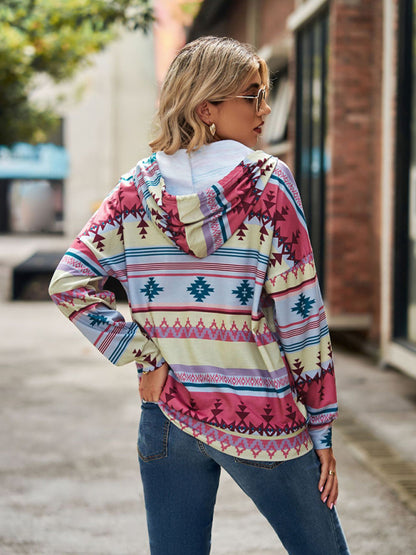 Cotton Aztec Sweatshirt - Hoodie Pullover Hoodies - Chuzko Women Clothing
