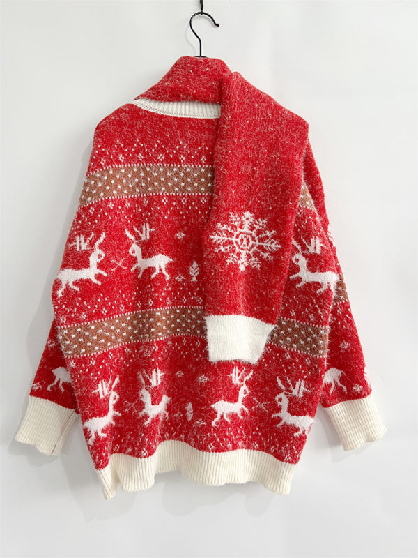 Cozy Up for the Holidays: 2-Piece Fluffy Knit Sweater and Scarf Set Xmas Sweaters - Chuzko Women Clothing