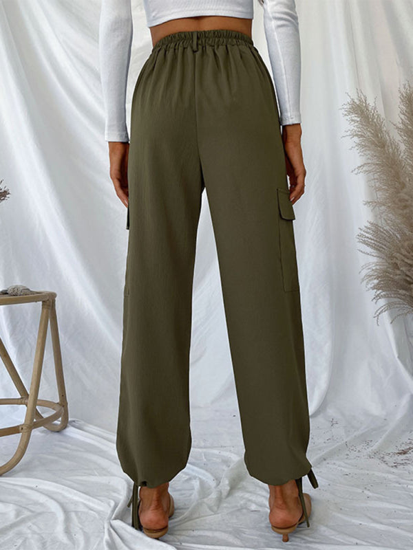 Solid High-Rise Cargo Pants Carrot Pants - Chuzko Women Clothing