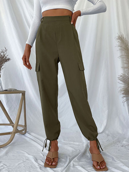 Solid High-Rise Cargo Pants Carrot Pants - Chuzko Women Clothing