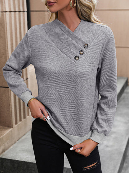 Textured Asymmetric Pleated Neck Sweater Sweaters - Chuzko Women Clothing