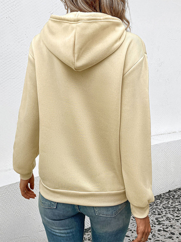 Solid Fleece Kangaroo Pocket Hoodie Sweatshirt Hoodies - Chuzko Women Clothing