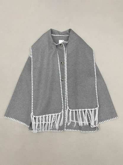 Embroidered Wool Scarf Coat Jacket Scarf Jacket - Chuzko Women Clothing