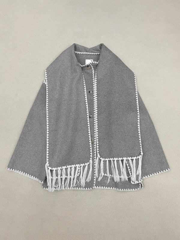Embroidered Wool Scarf Coat Jacket Scarf Jacket - Chuzko Women Clothing