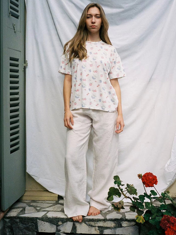 Fruity Print Oversized  Pajamas Set T-shirt and Shorts Pajama Set - Chuzko Women Clothing