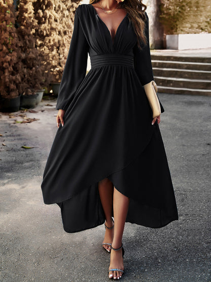 Elegant Long Sleeve High-Low Dress Party Dresses - Chuzko Women Clothing