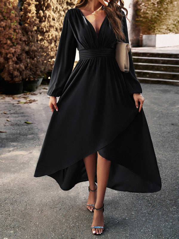 Elegant Long Sleeve High-Low Dress Party Dresses - Chuzko Women Clothing