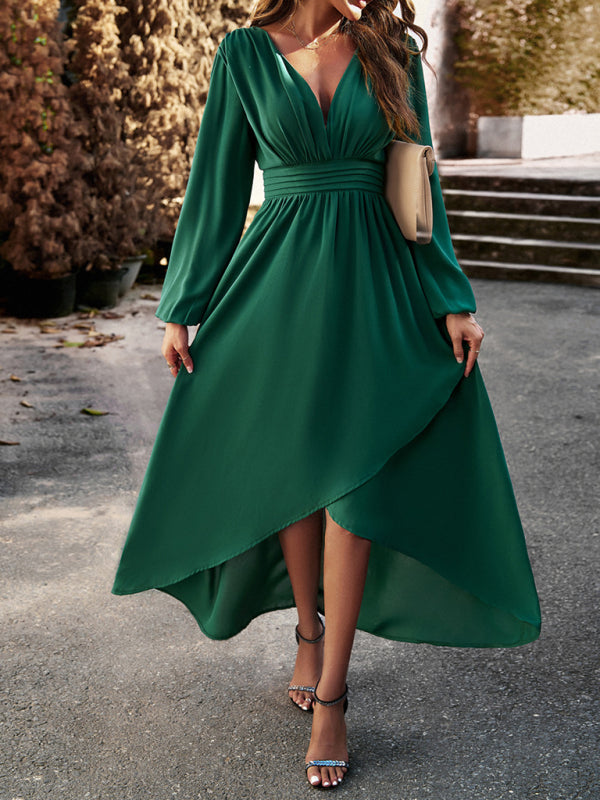 Elegant Long Sleeve High-Low Dress Party Dresses - Chuzko Women Clothing