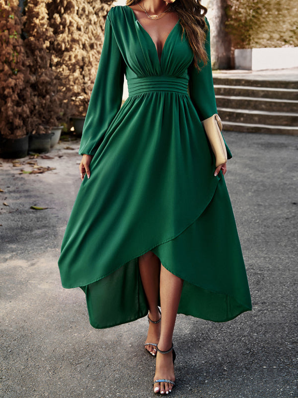 Elegant Long Sleeve High-Low Dress Party Dresses - Chuzko Women Clothing