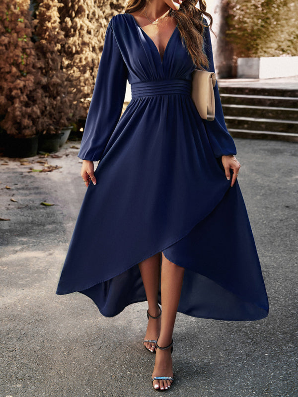 Elegant Long Sleeve High-Low Dress Party Dresses - Chuzko Women Clothing