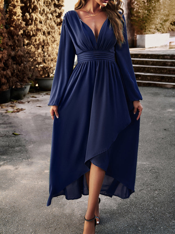 Elegant Long Sleeve High-Low Dress Party Dresses - Chuzko Women Clothing