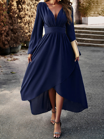 Elegant Long Sleeve High-Low Dress Party Dresses - Chuzko Women Clothing