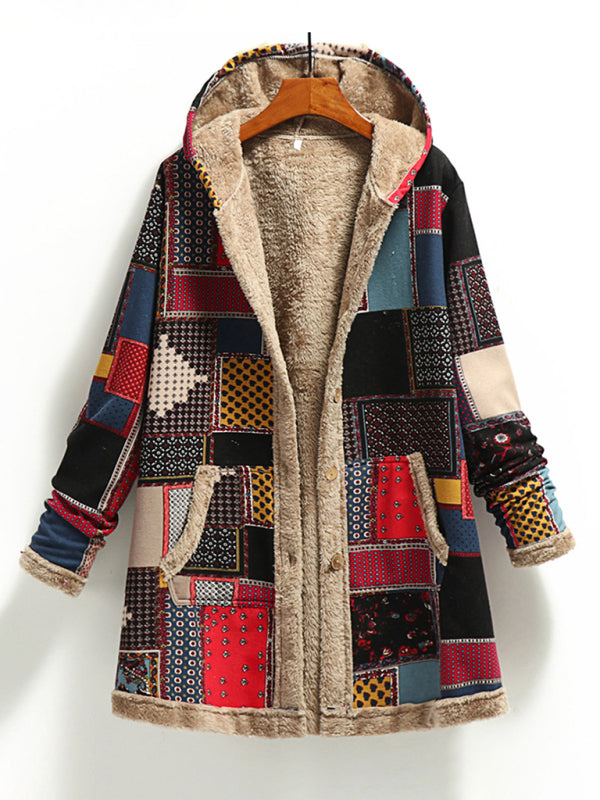 Winter Cotton-Linen Faux-Fur Hooded Coat Hooded Coat - Chuzko Women Clothing