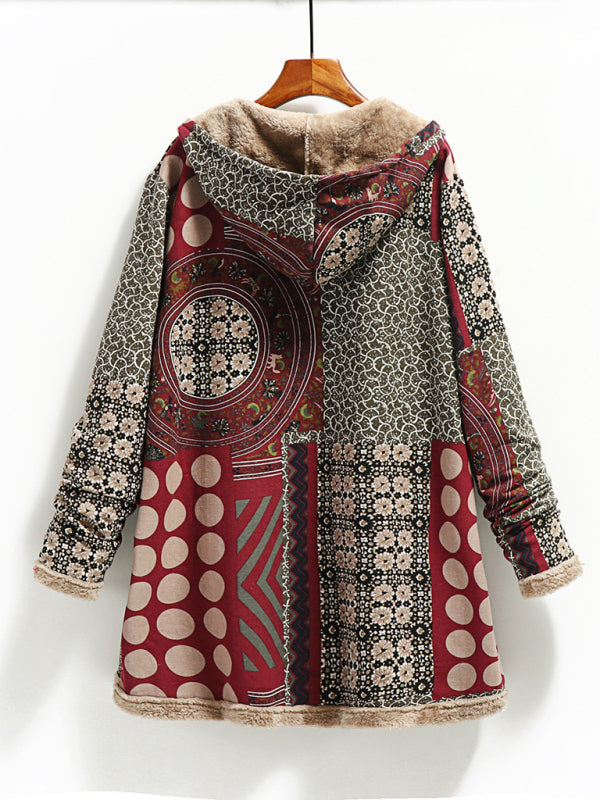 Winter Cotton-Linen Faux-Fur Hooded Coat Hooded Coat - Chuzko Women Clothing