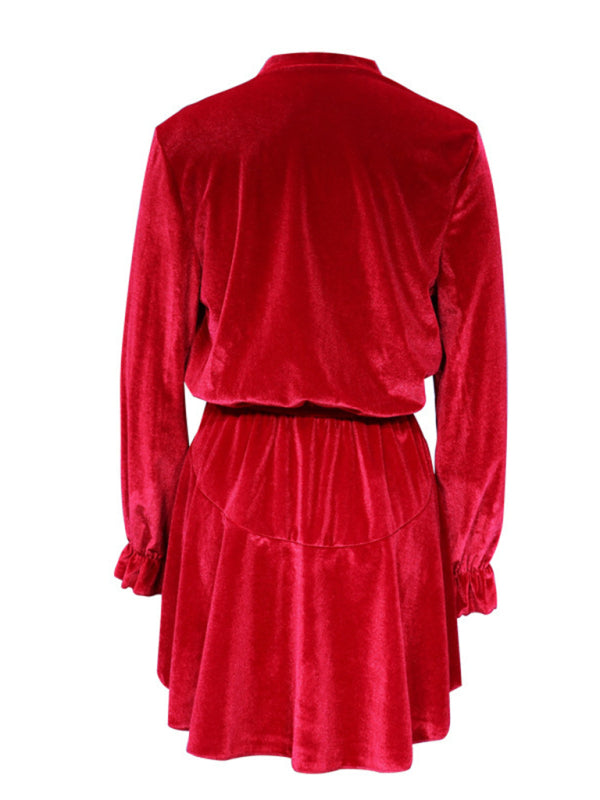 Fall-Winter Velvet Surplice V Neck Mini Dress Velvet Dresses - Chuzko Women Clothing
