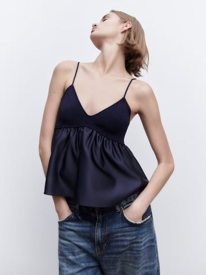Knit Couture: Patched Cami Peplum Top Camis - Chuzko Women Clothing