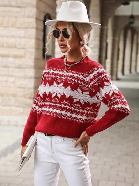 Christmas Snowflake Knit Sweater Sweaters - Chuzko Women Clothing