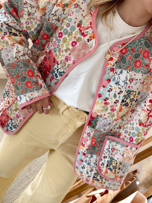 Floral Print Lightweight Quilted Jacket Jackets - Chuzko Women Clothing