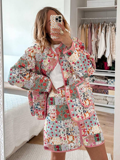 Floral Print Lightweight Quilted Jacket Jackets - Chuzko Women Clothing