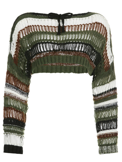 Crochet Openwork Crop Sweater Sweaters - Chuzko Women Clothing