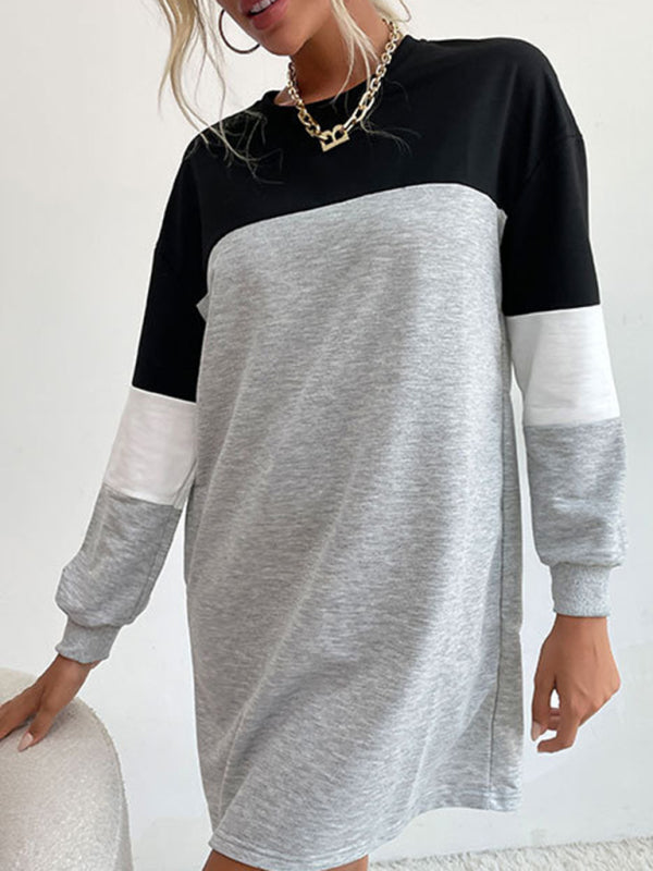 Color Block Sweatshirt Dress Sweatshirts - Chuzko Women Clothing
