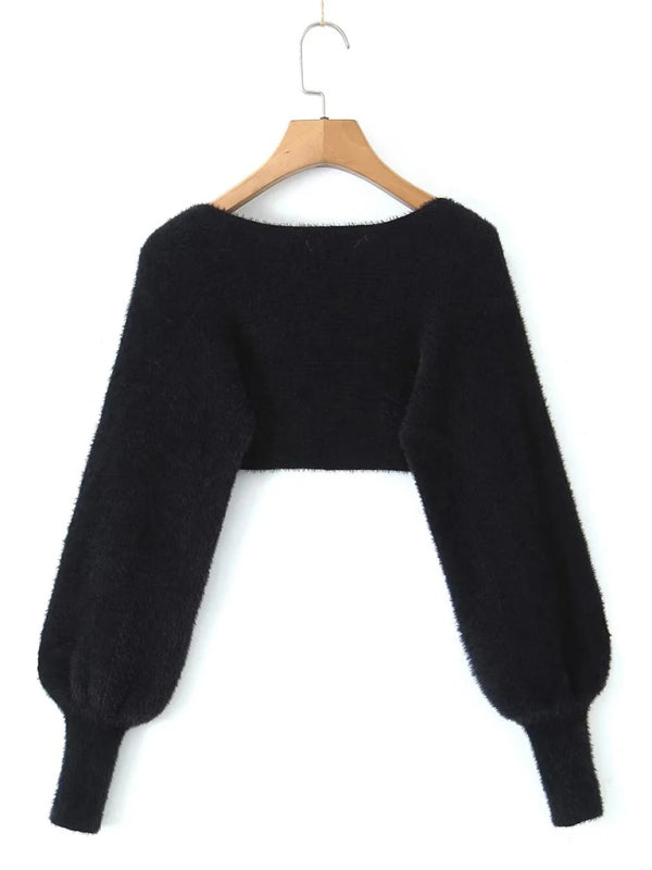 Wool Long Sleeve Bolero and Tube Top Knitwear - Chuzko Women Clothing