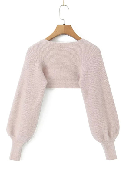 Wool Long Sleeve Bolero and Tube Top Knitwear - Chuzko Women Clothing